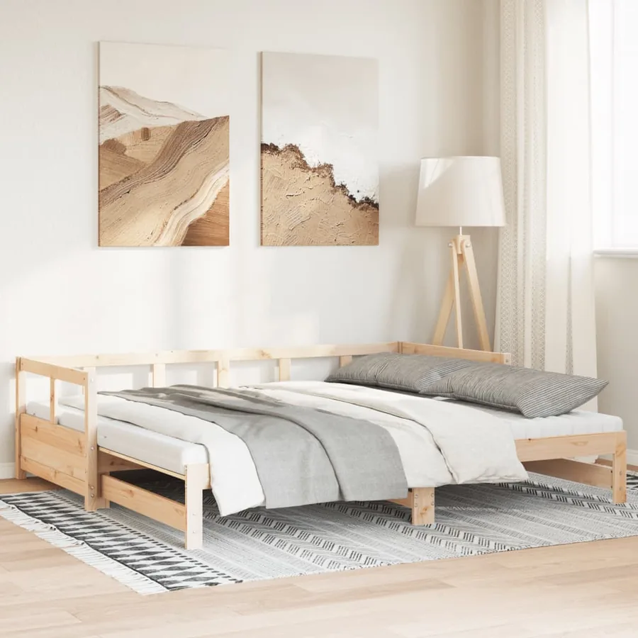 Lit de jour et lit gigogne et matelas 90x190 cm bois pin massif