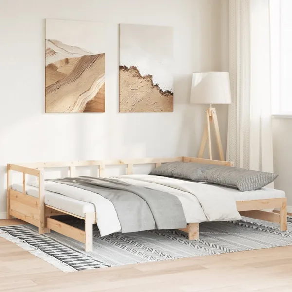 Lit de jour et lit gigogne et matelas 90x190 cm bois pin massif