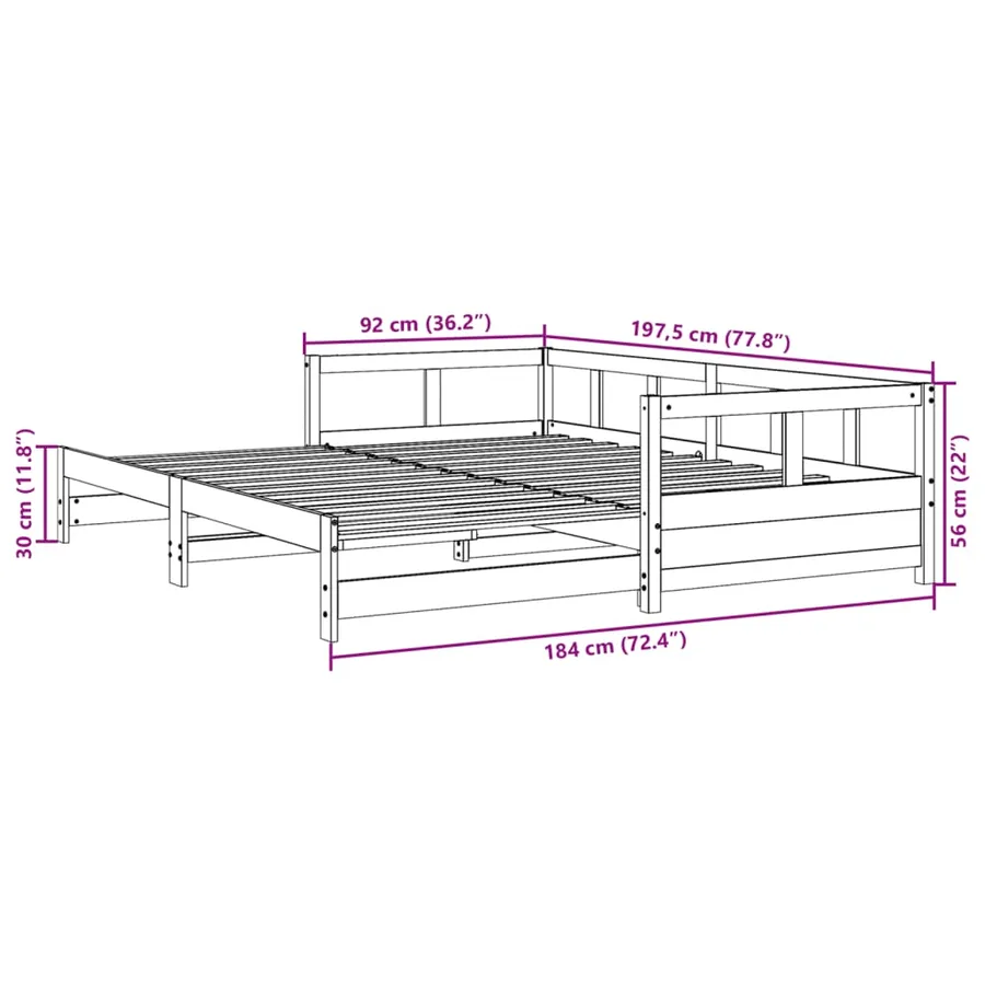 Lit de jour et lit gigogne et matelas 90x190 cm bois pin massif - 13