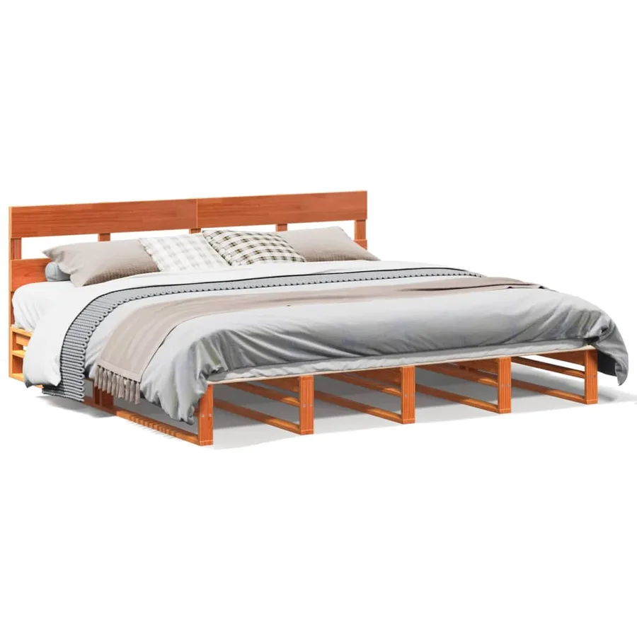 Cadre de lit sans matelas cire marron 200x200cm bois pin massif - 2
