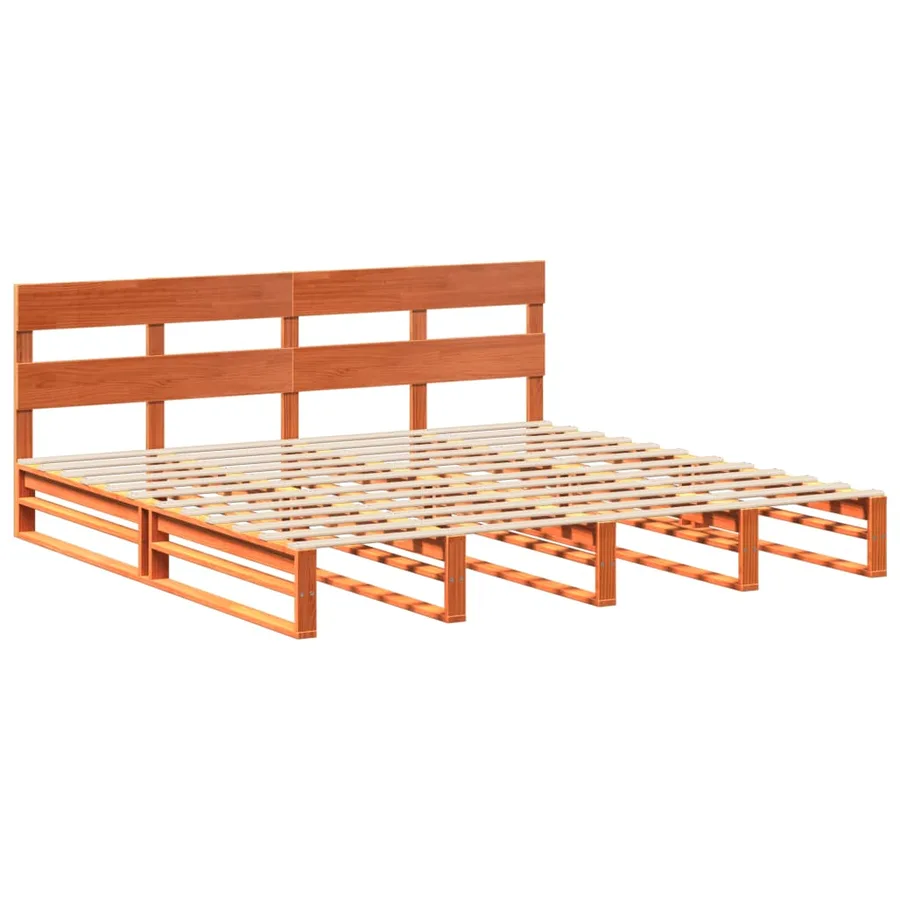 Cadre de lit sans matelas cire marron 200x200cm bois pin massif - 3