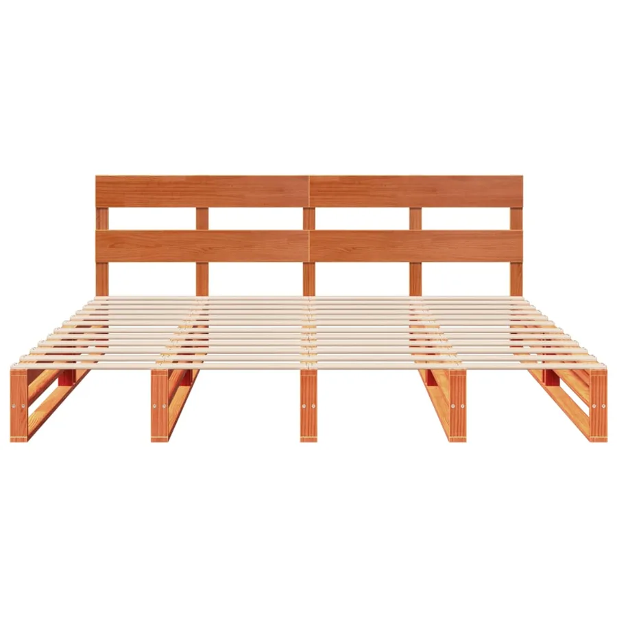 Cadre de lit sans matelas cire marron 200x200cm bois pin massif - 6