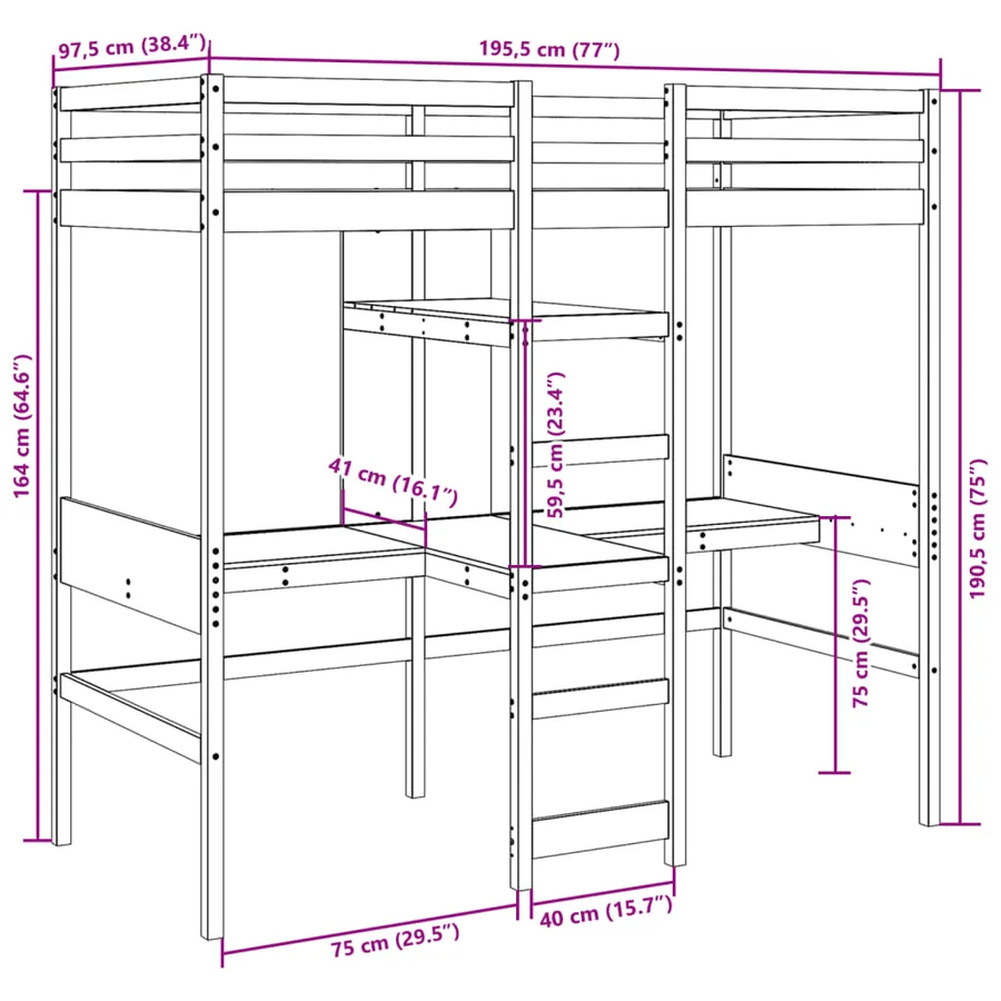 Cadre de lit superposé sans matelas 90x190cm bois de pin massif - 10