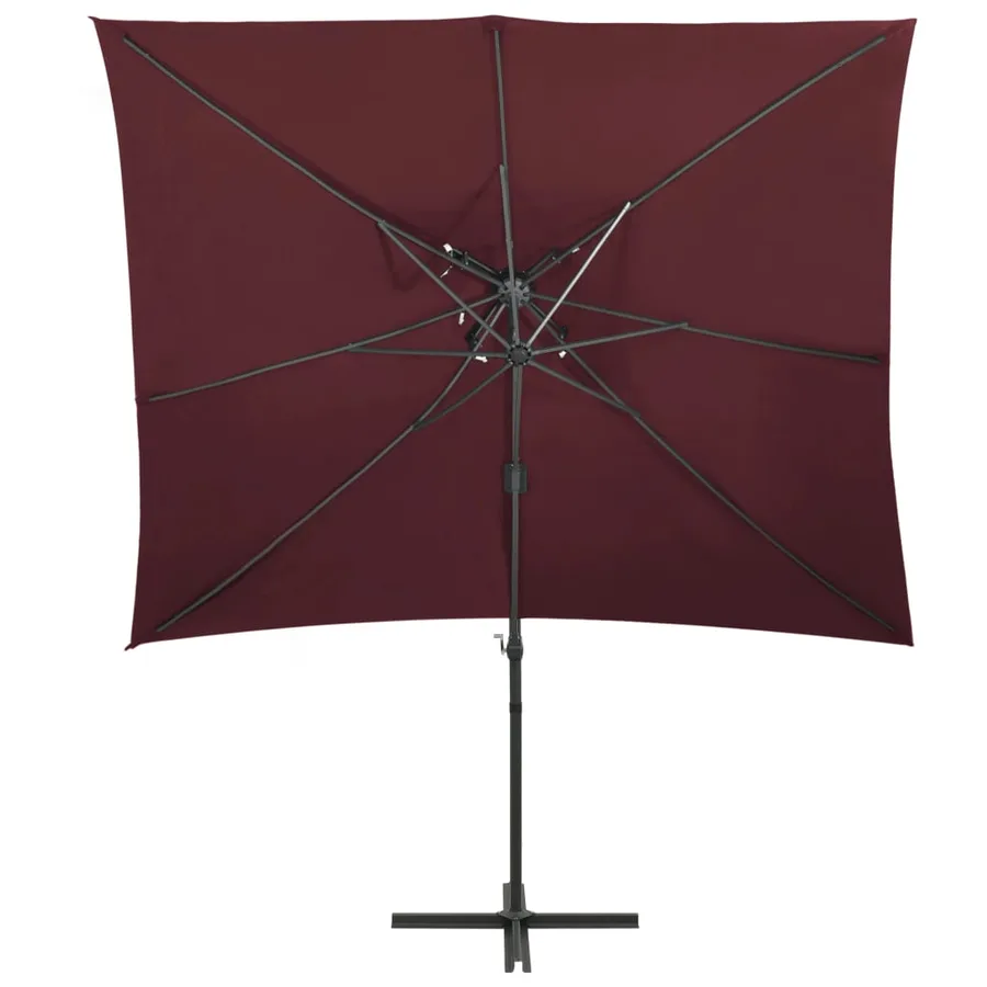 Parasol de jardin en porte-à-faux à double toit rouge bordeaux - 2