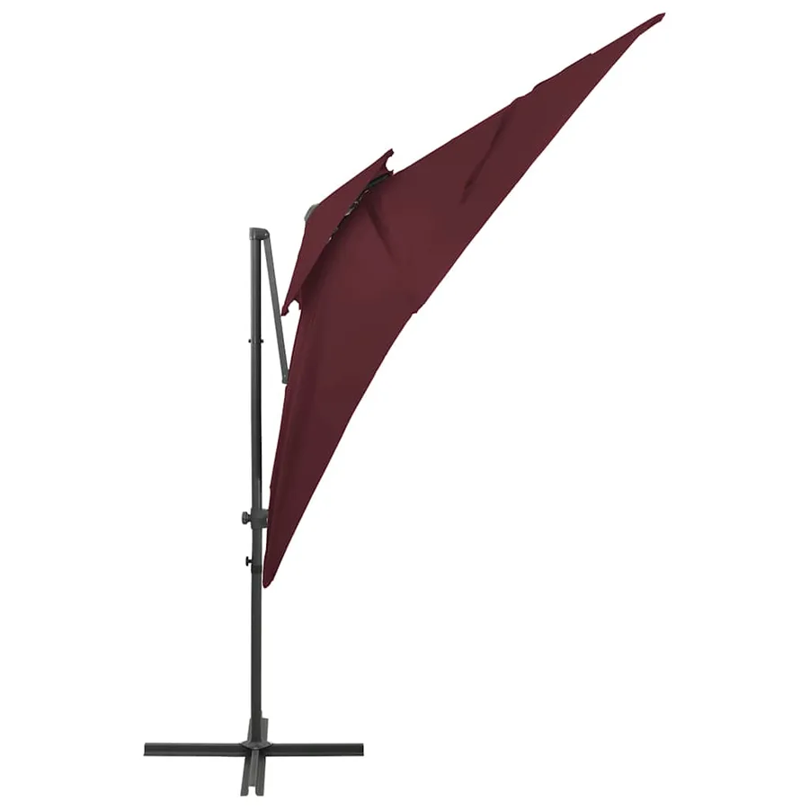 Parasol de jardin en porte-à-faux à double toit rouge bordeaux - 3