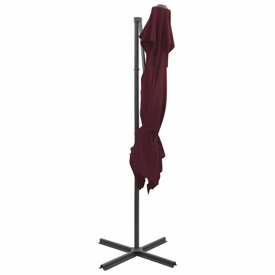 Parasol de jardin en porte-à-faux à double toit rouge bordeaux - 4
