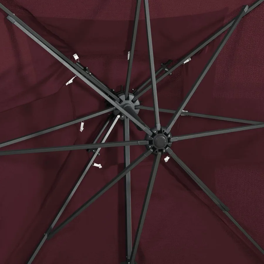 Parasol de jardin en porte-à-faux à double toit rouge bordeaux - 6