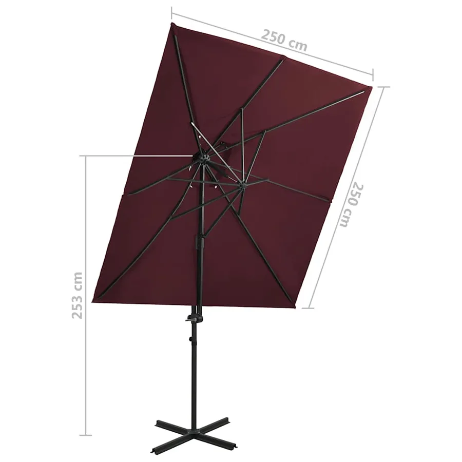 Parasol de jardin en porte-à-faux à double toit rouge bordeaux - 8