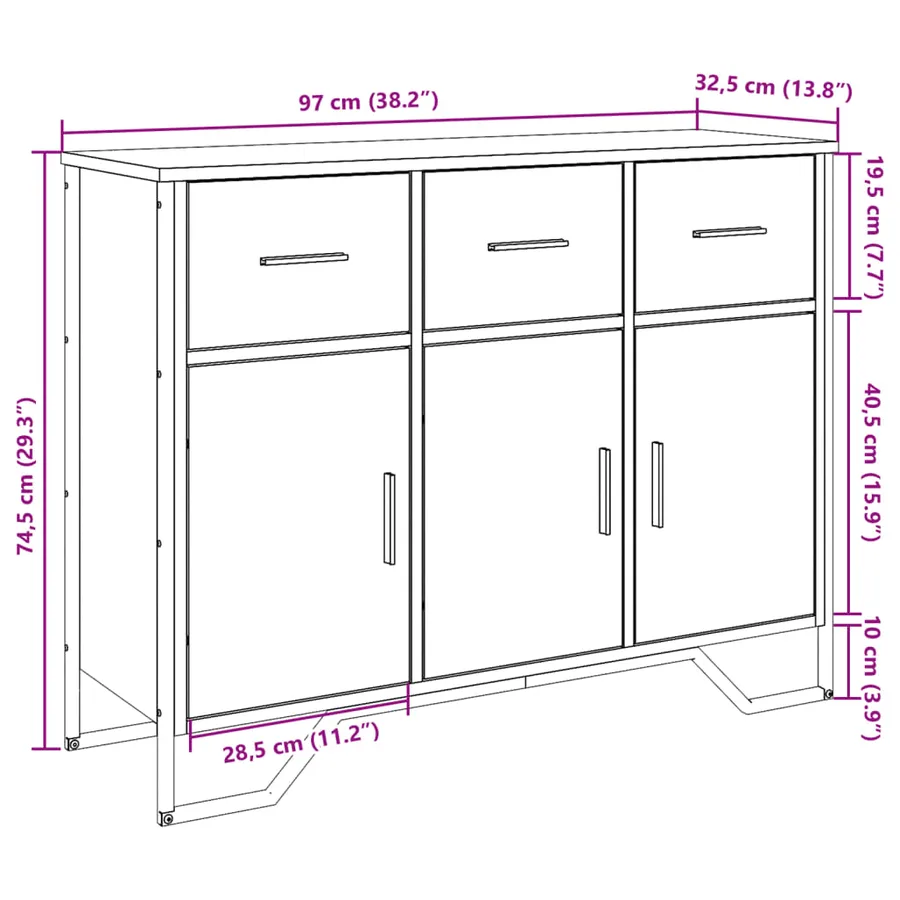 Buffet noir 97x32,5x74,5 cm bois d’ingénierie - 11