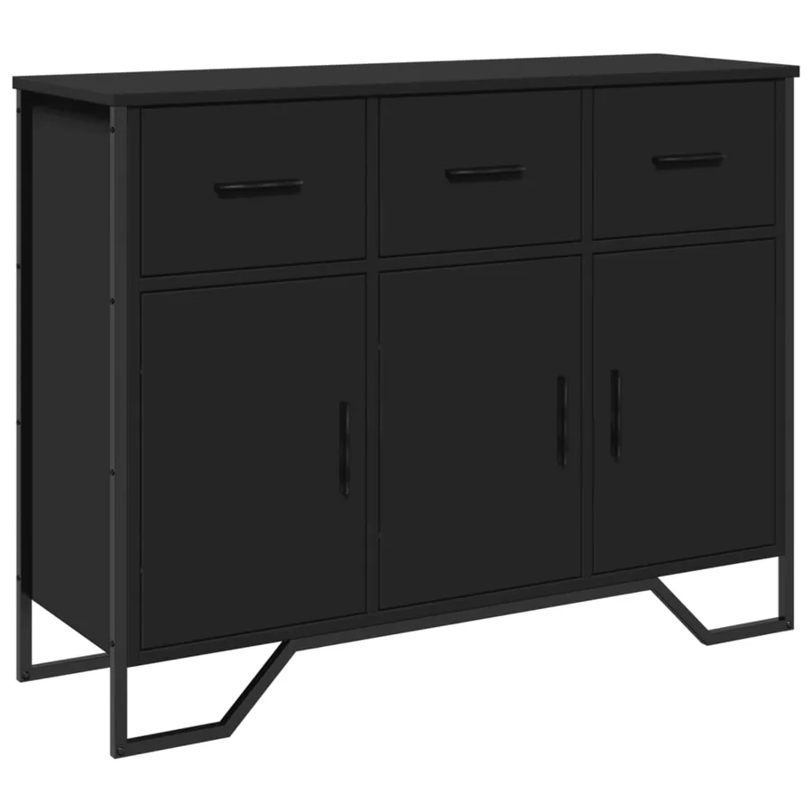 Buffet noir 97x32,5x74,5 cm bois d’ingénierie - 2