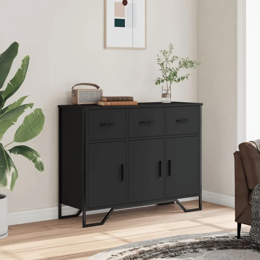 Buffet noir 97x32,5x74,5 cm bois d’ingénierie - 3