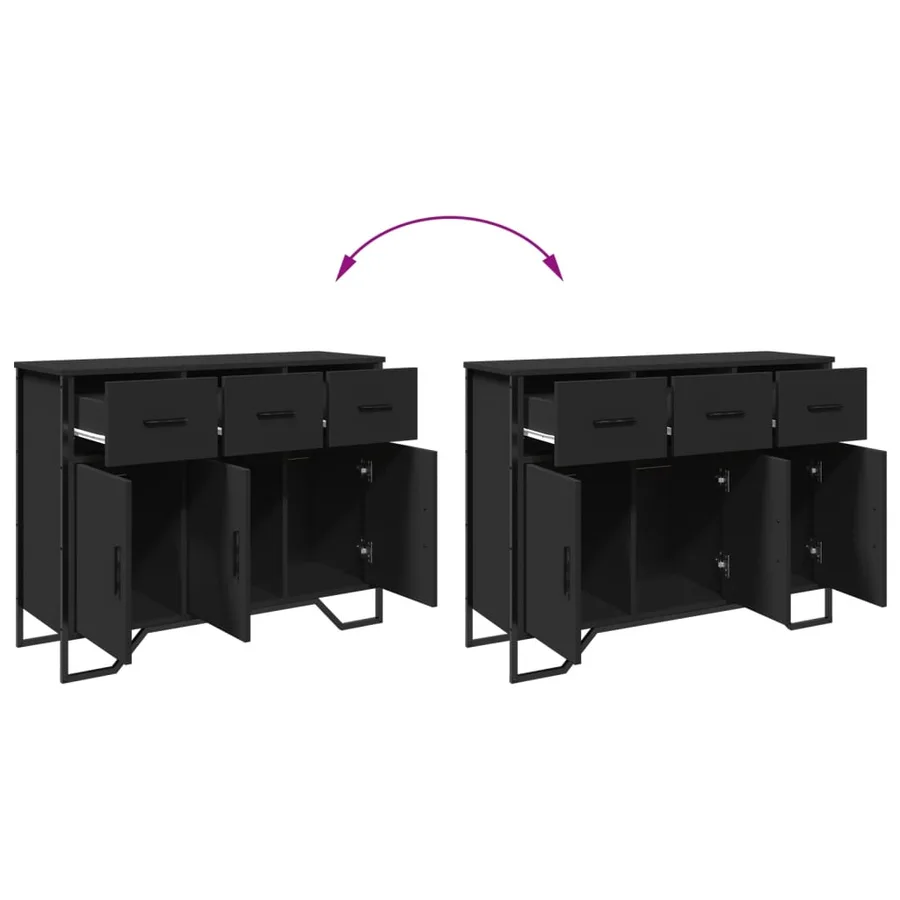 Buffet noir 97x32,5x74,5 cm bois d’ingénierie - 8
