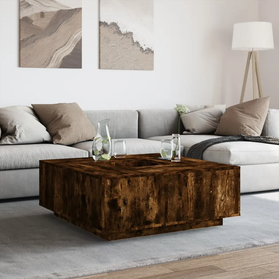 Table basse chêne fumé 100x100x40 cm bois d'ingénierie - 3
