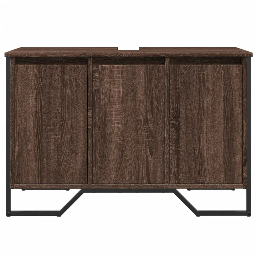 Armoire lavabo de salle de bain chêne marron 91x35x60 cm - 4