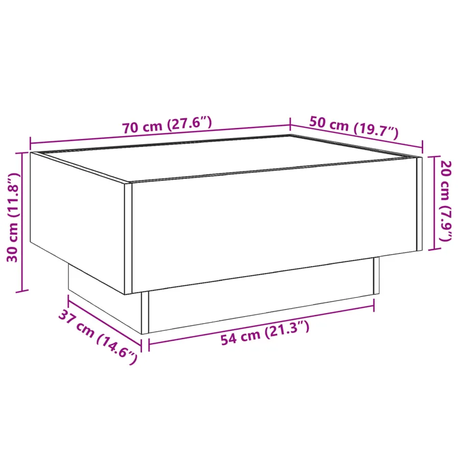 Table basse avec LED blanc 70x50x30 cm bois d'ingénierie - 13