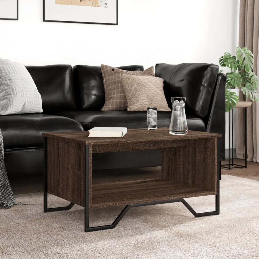 Table basse chêne marron 75x51x40 cm bois d'ingénierie - 3