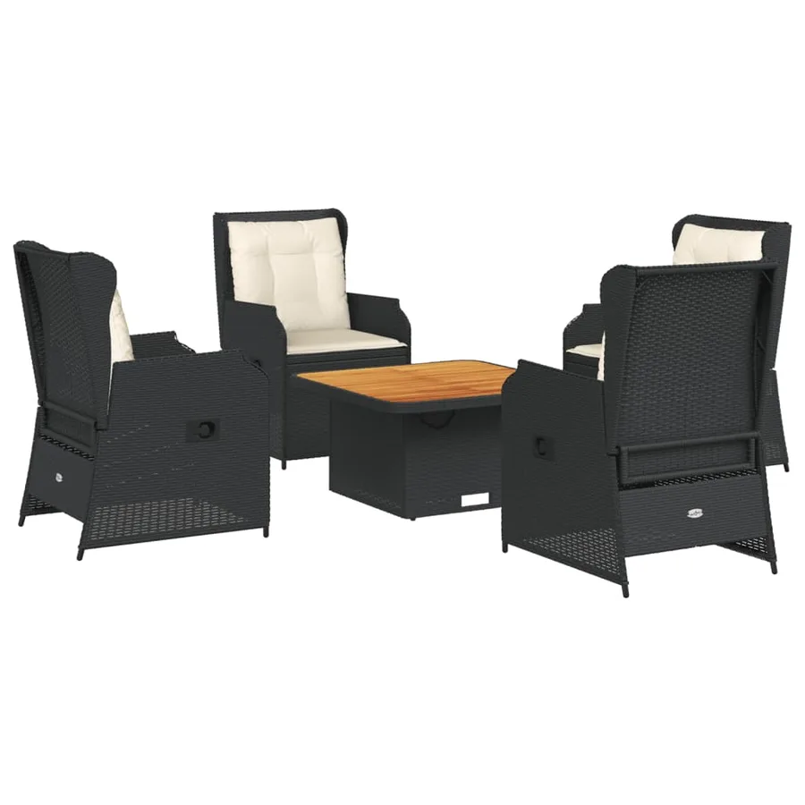 Salon de jardin 5 pcs avec coussins Noir Résine tressée - 2
