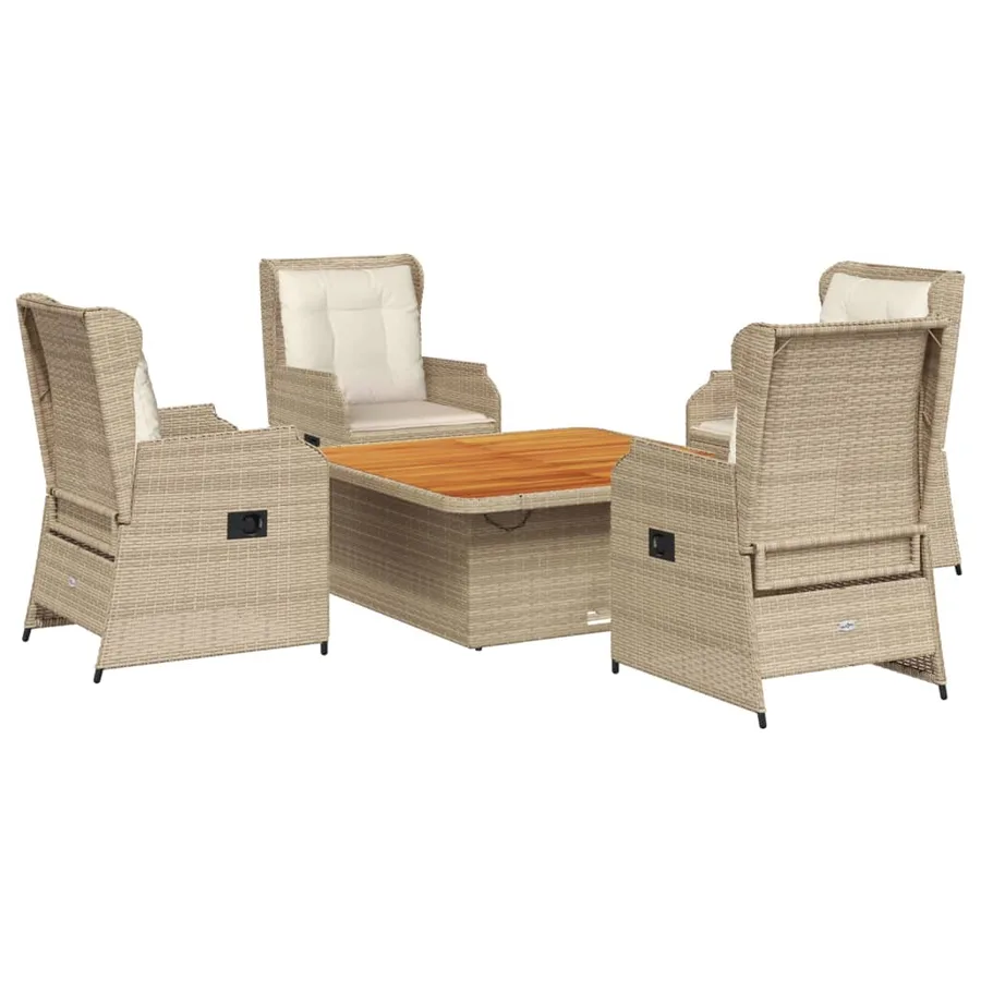 Salon de jardin avec coussins 5 pcs beige résine tressée - 2