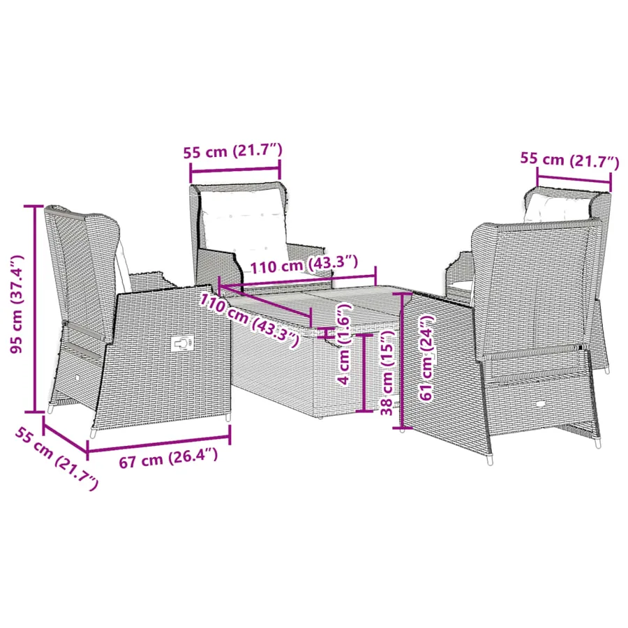 Salon de jardin avec coussins 5 pcs beige résine tressée - 9
