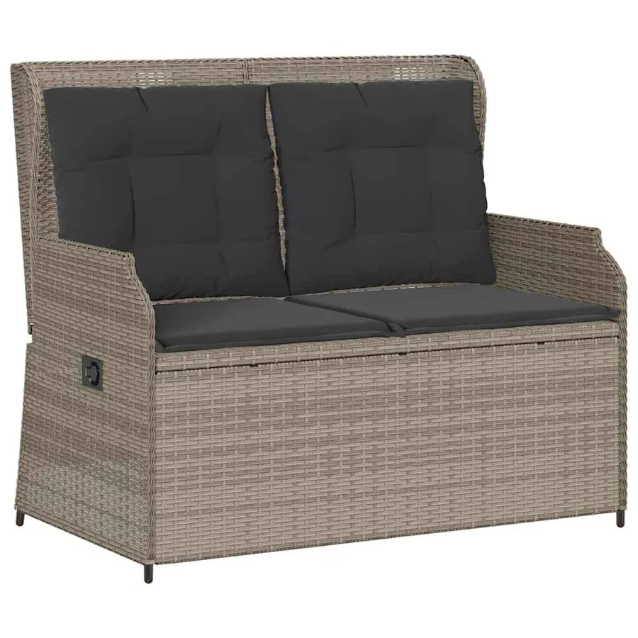 Banc inclinable de jardin et coussins gris clair résine tressée - 2