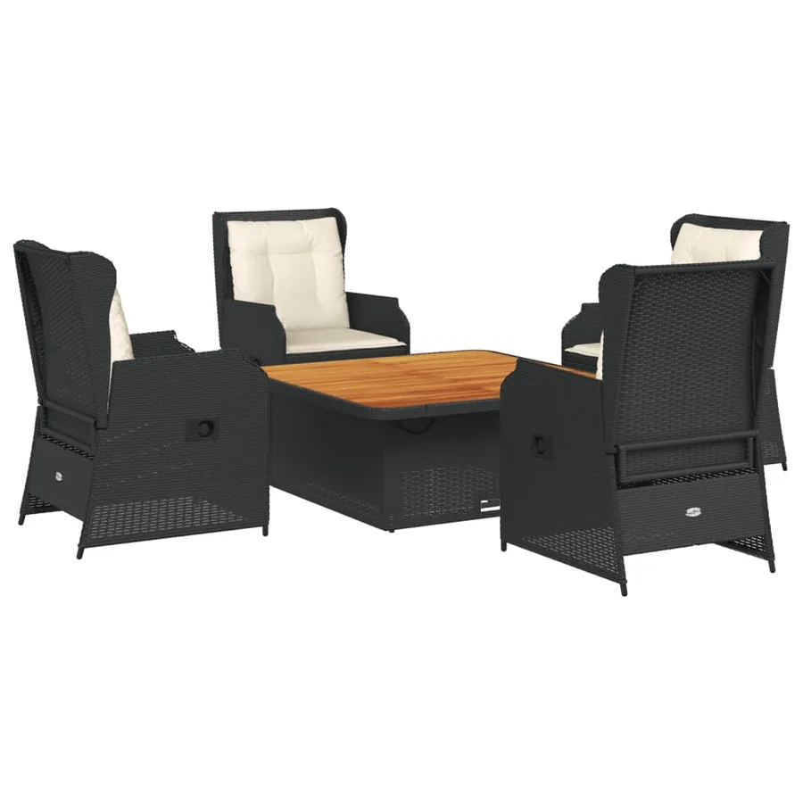 Salon de jardin 5 pcs avec coussins Noir Résine tressée - 2