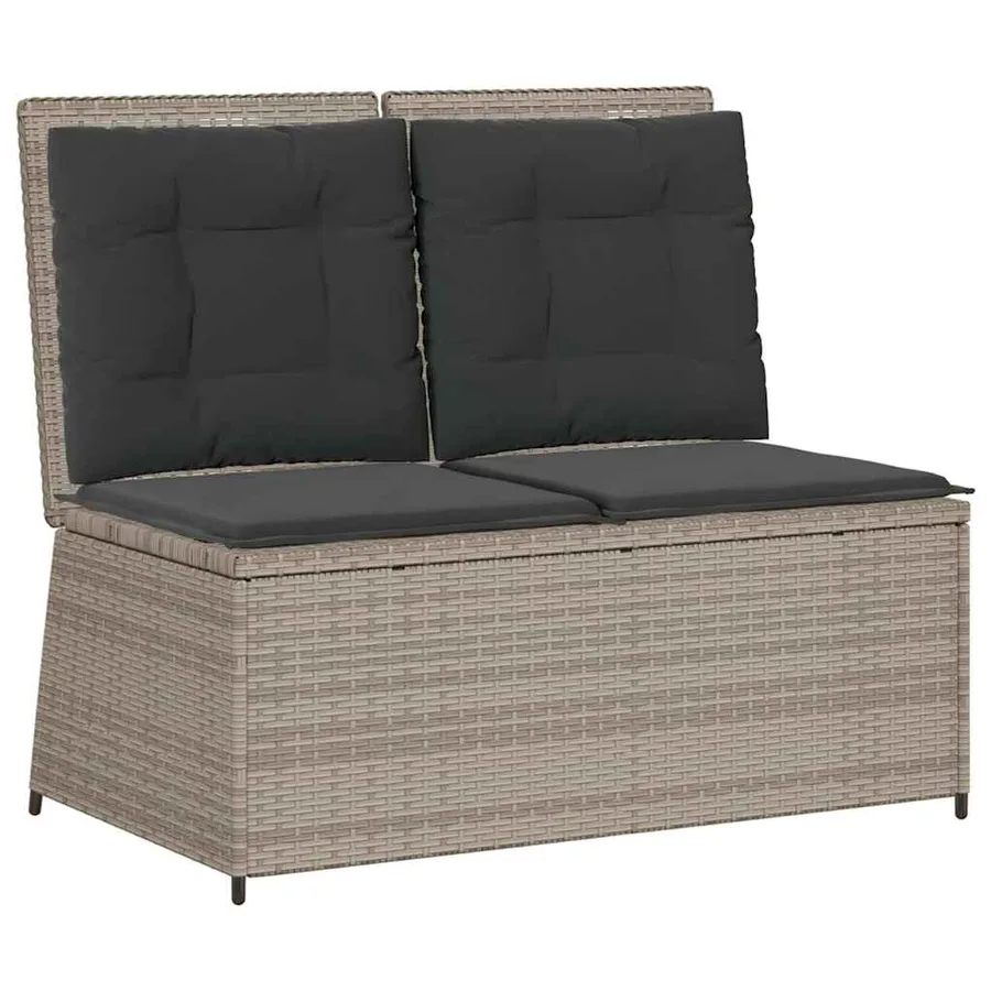 Banc inclinable de jardin et coussins gris clair résine tressée - 2