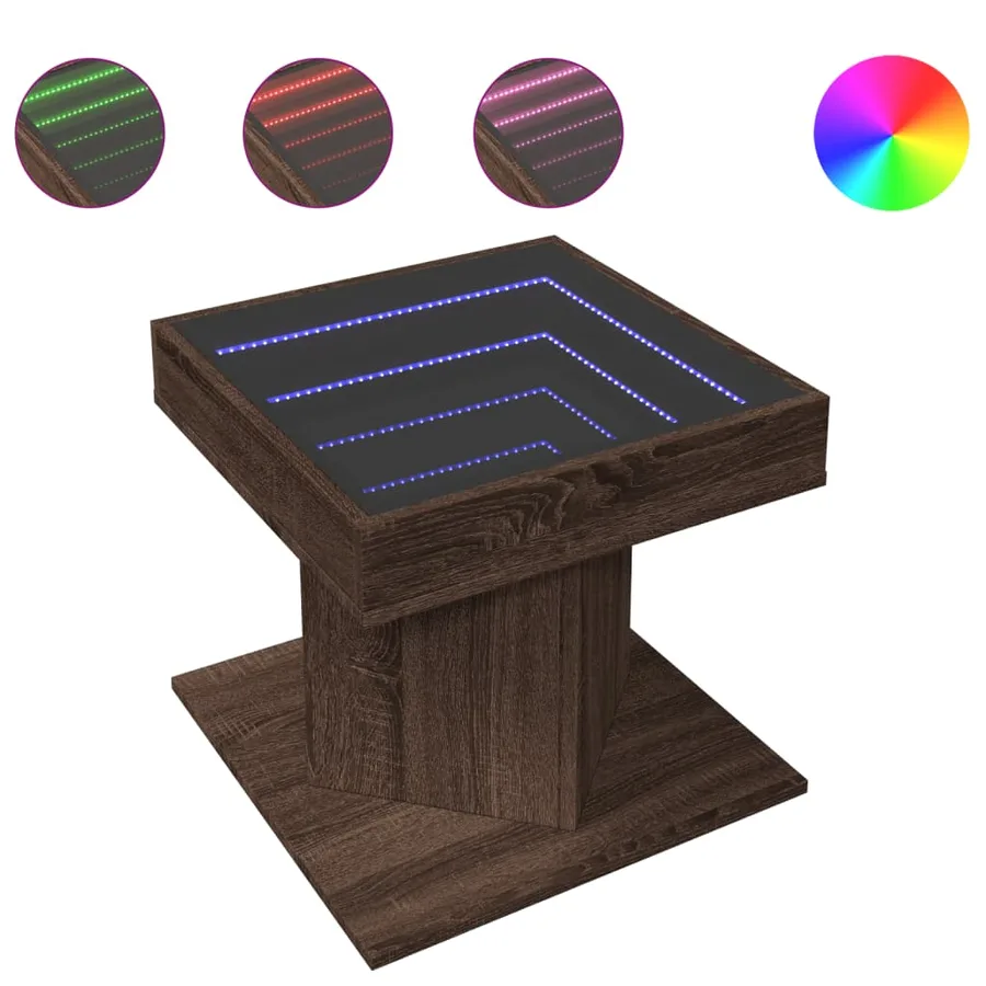 Table basse avec LED chêne marron 50x50x45 cm bois d'ingénierie - 2