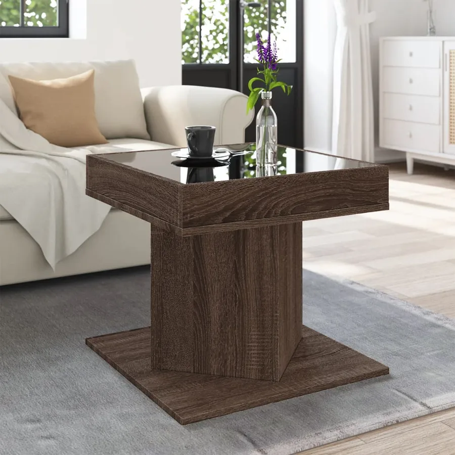 Table basse avec LED chêne marron 50x50x45 cm bois d'ingénierie - 4