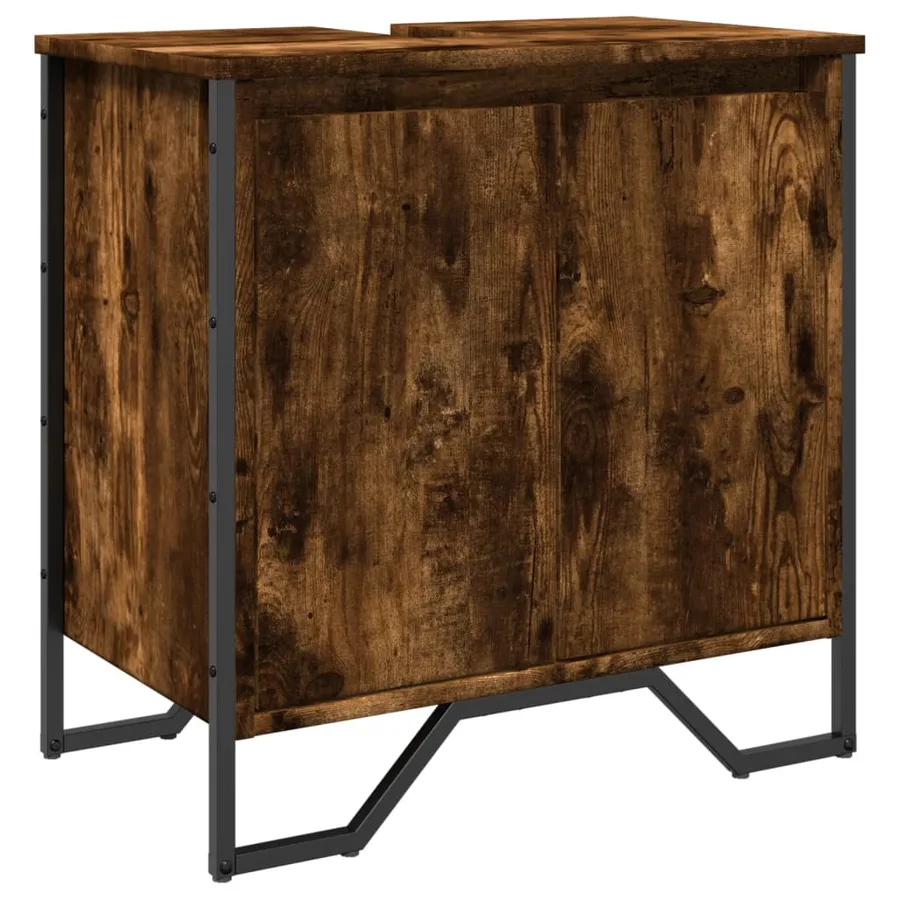 Armoire lavabo de salle de bain chêne fumé 60x35x60 cm - 2