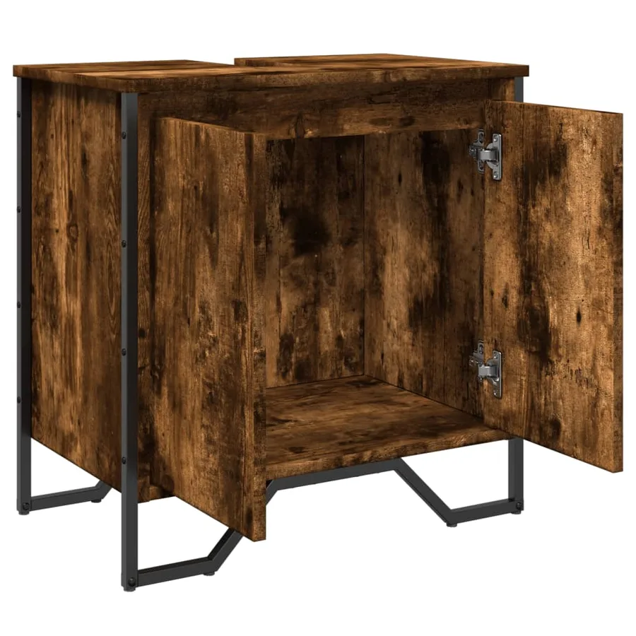 Armoire lavabo de salle de bain chêne fumé 60x35x60 cm - 8