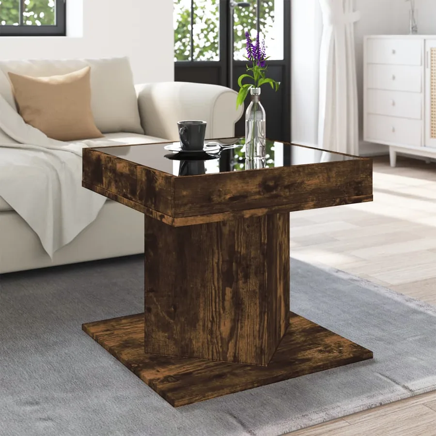 Table basse avec LED chêne fumé 50x50x45 cm bois d'ingénierie - 4