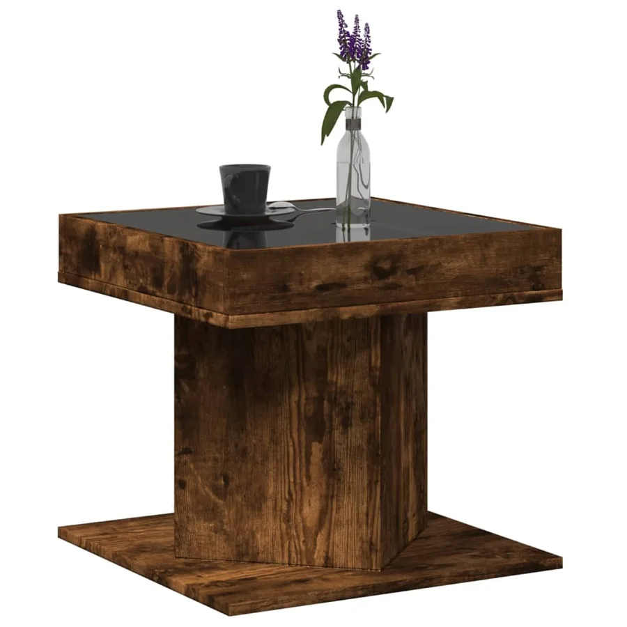 Table basse avec LED chêne fumé 50x50x45 cm bois d'ingénierie - 5