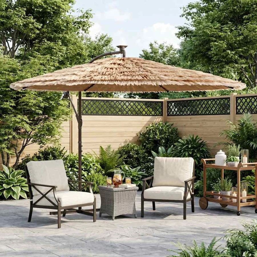 Parasol de jardin avec LED et mât en acier marron 290x290x238cm