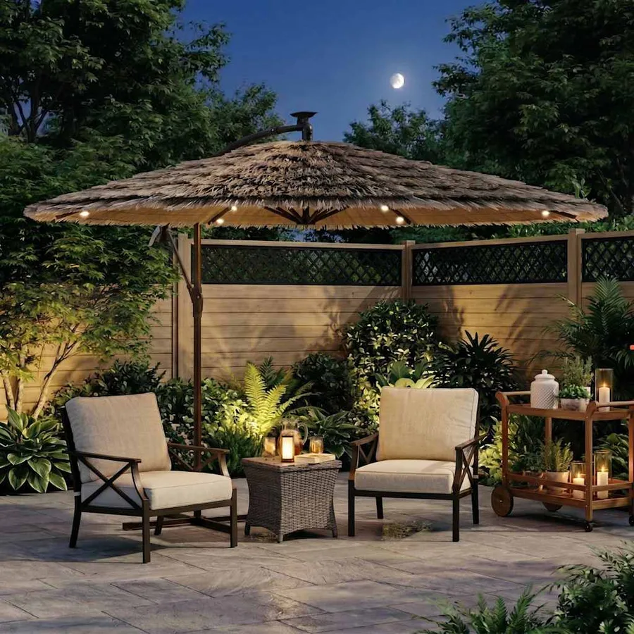 Parasol de jardin avec LED et mât en acier marron 290x290x238cm - 3