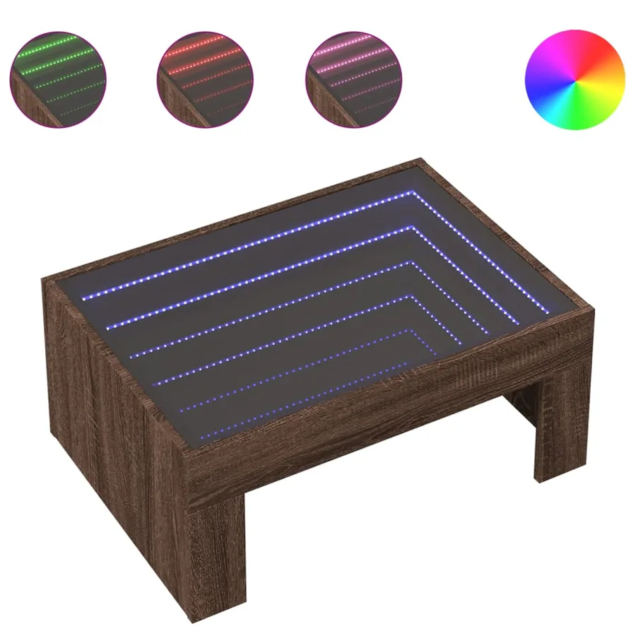 Table basse avec LED infini chêne marron 70x50x30 cm - 2