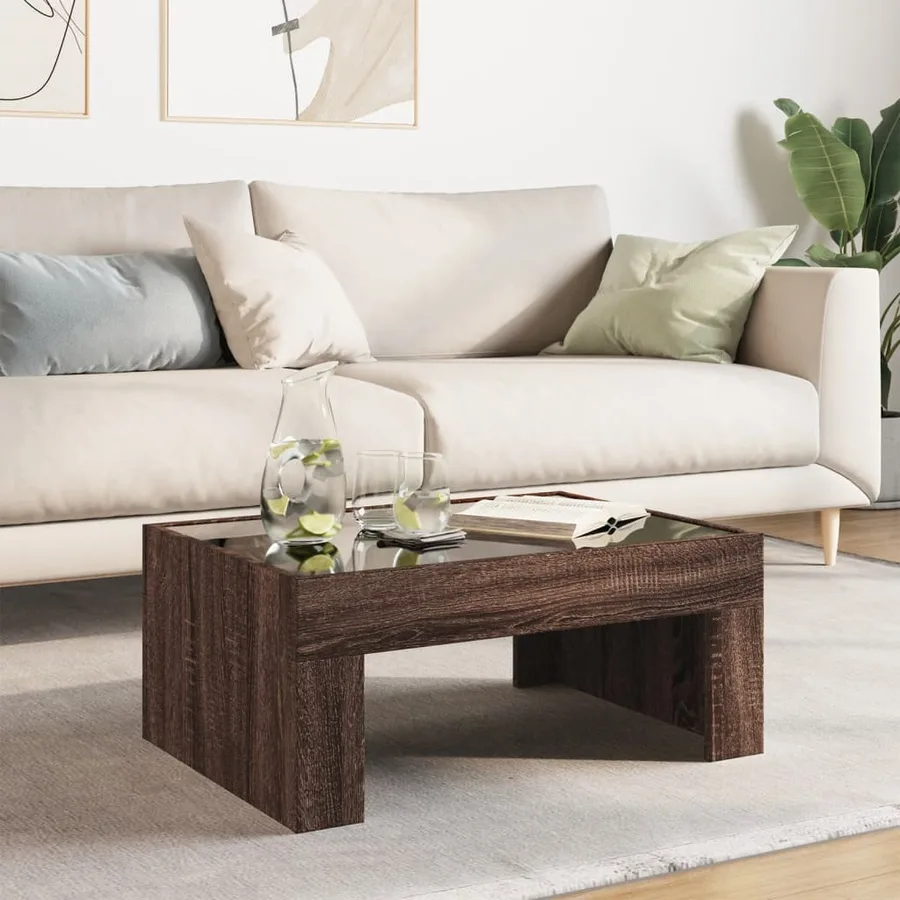Table basse avec LED infini chêne marron 70x50x30 cm - 4