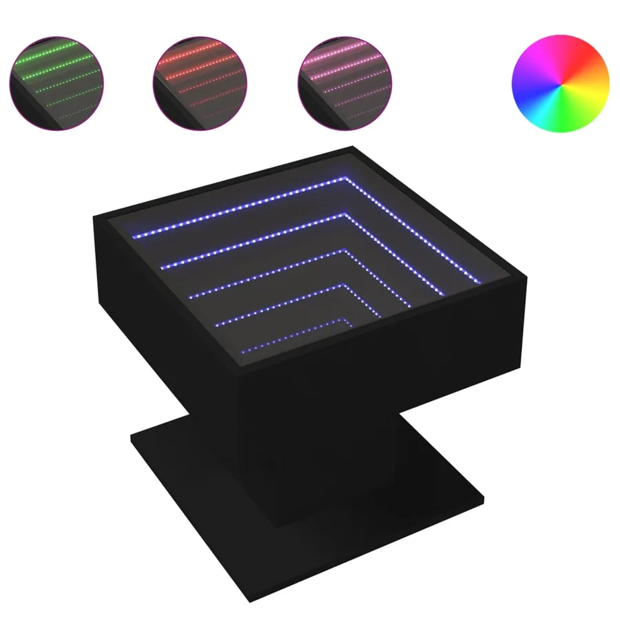 Table basse avec LED noir 50x50x45 cm bois d'ingénierie - 2