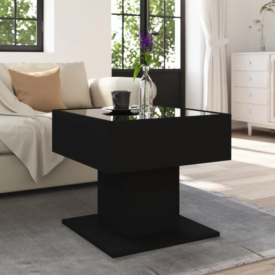 Table basse avec LED noir 50x50x45 cm bois d'ingénierie - 4