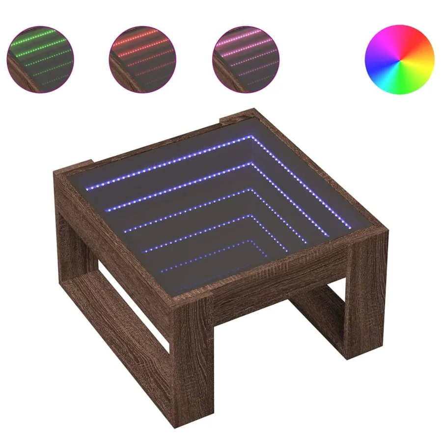 Table basse avec LED infini chêne marron 50x53x30 cm - 2