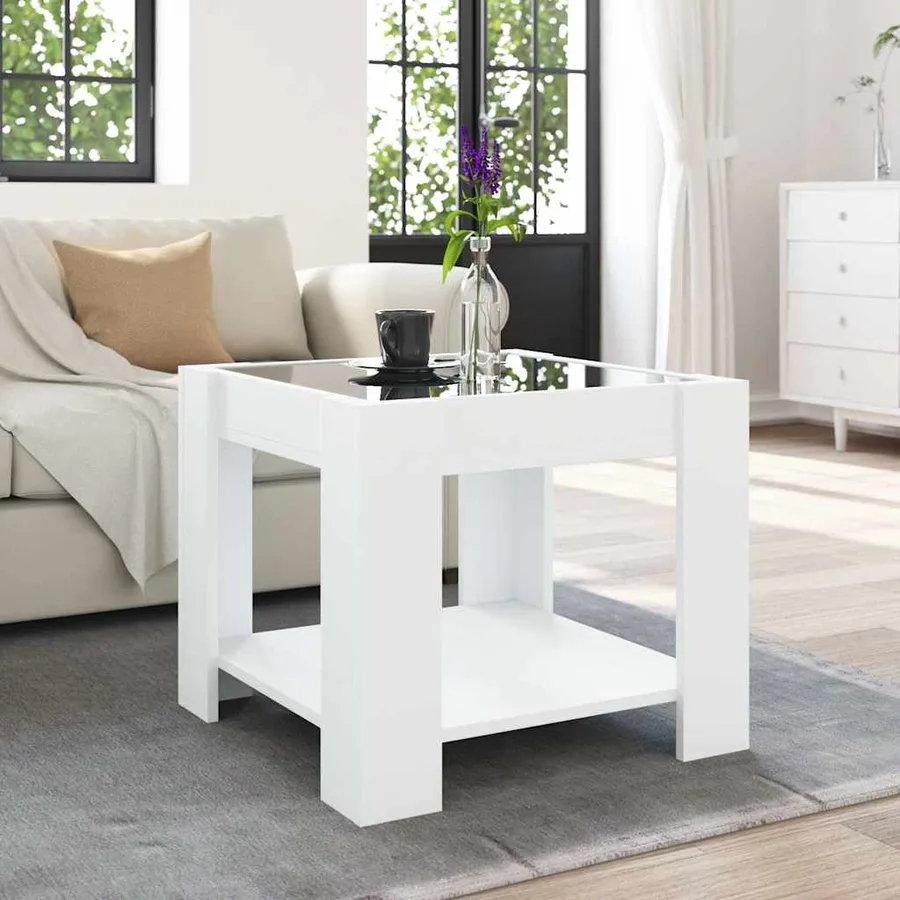 Table basse avec LED blanc 53x53x45 cm bois d'ingénierie - 4