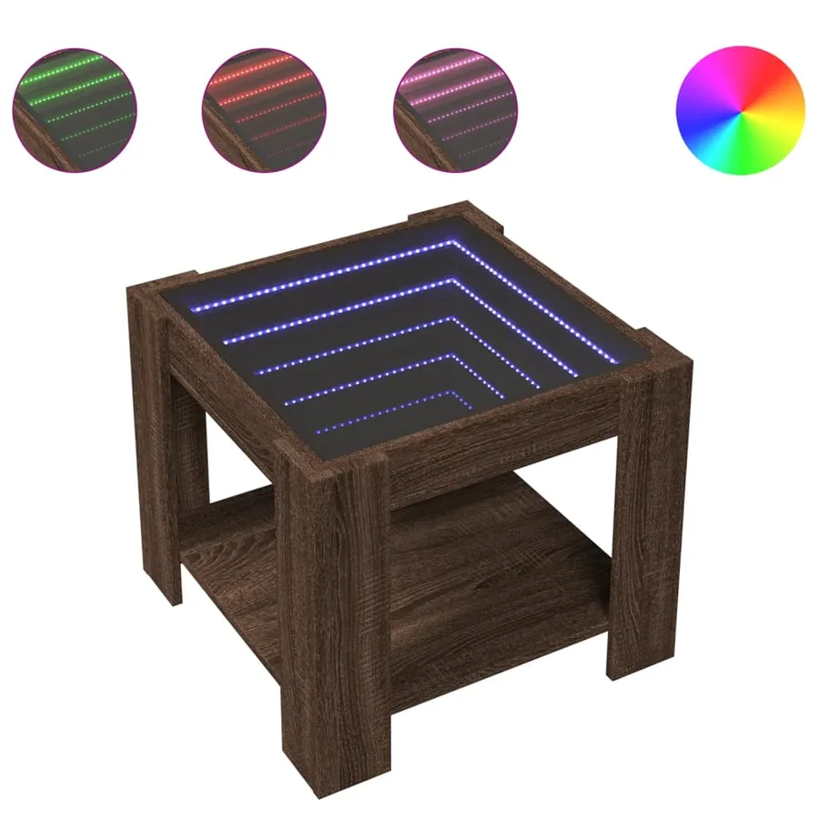Table basse avec LED chêne marron 53x53x45 cm bois d'ingénierie - 2