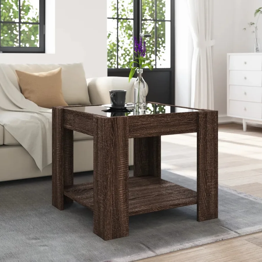 Table basse avec LED chêne marron 53x53x45 cm bois d'ingénierie - 4
