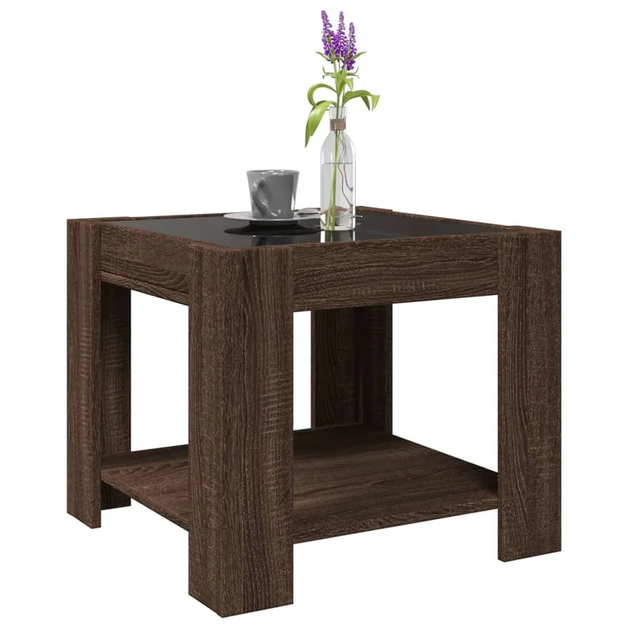 Table basse avec LED chêne marron 53x53x45 cm bois d'ingénierie - 5