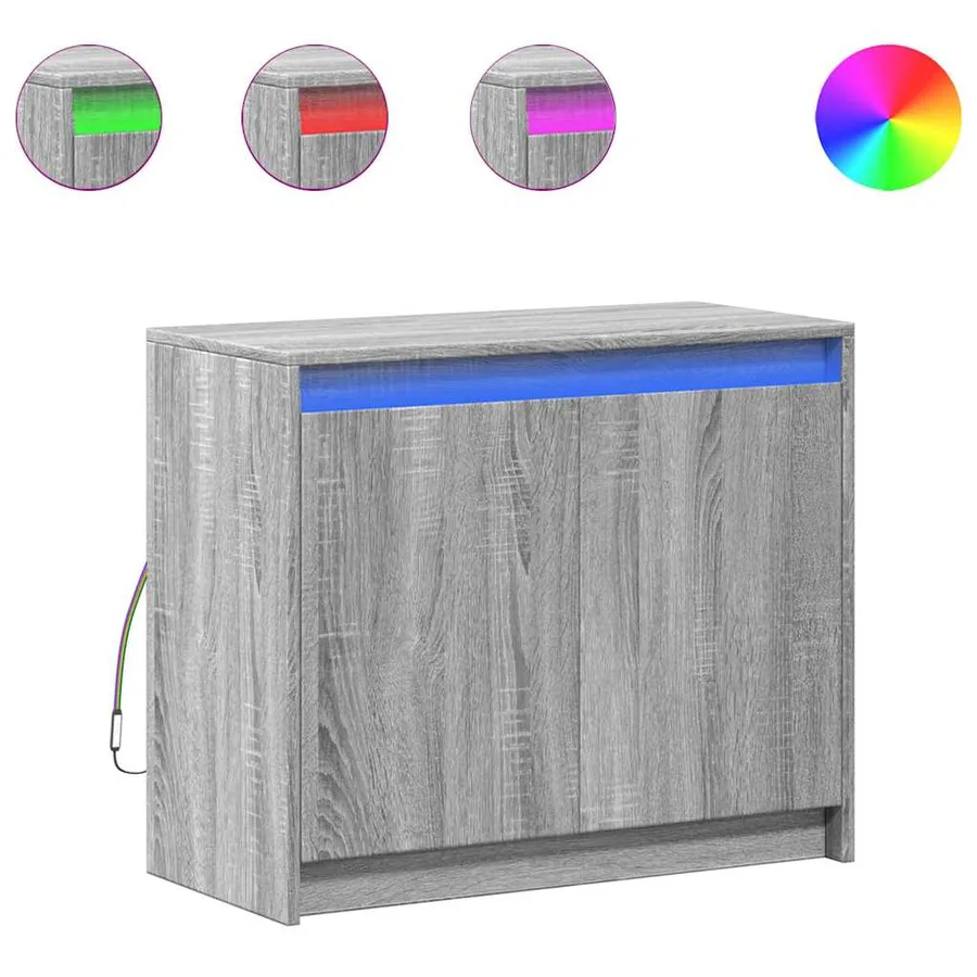 Buffet avec LED sonoma gris 72x34x61 cm bois d'ingénierie - 2