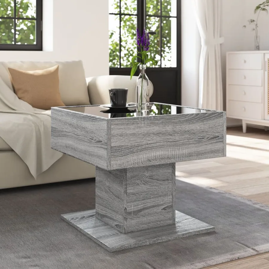 Table basse avec LED sonoma gris 50x50x45 cm bois d'ingénierie - 4