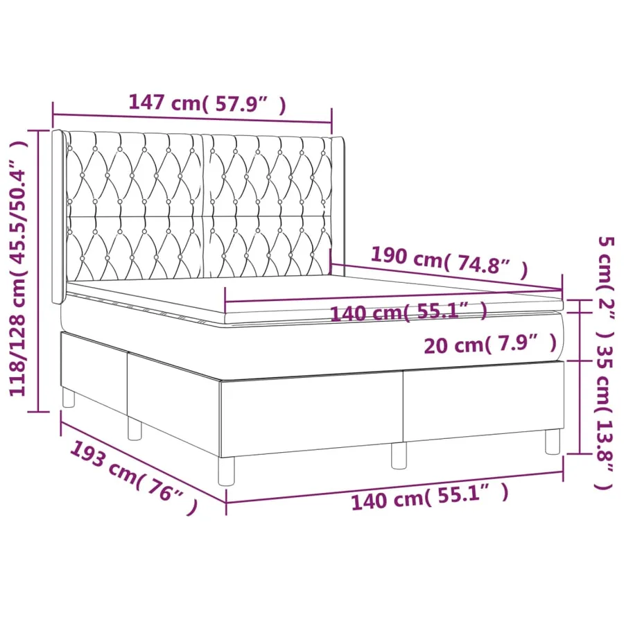 Sommier à lattes de lit avec matelas Gris clair 140x190cm Tissu - 7