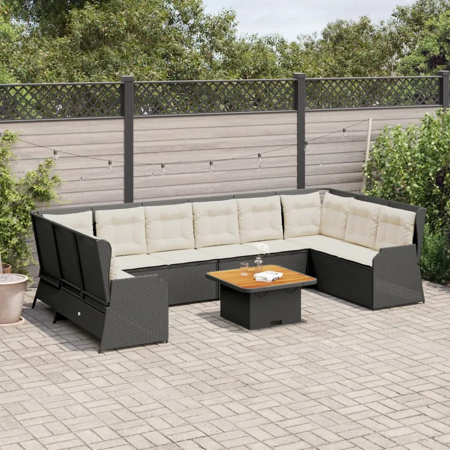 Salon de jardin 7 pcs avec coussins Noir Résine tressée 67 x 67 x 95 cm - 102,0 kg