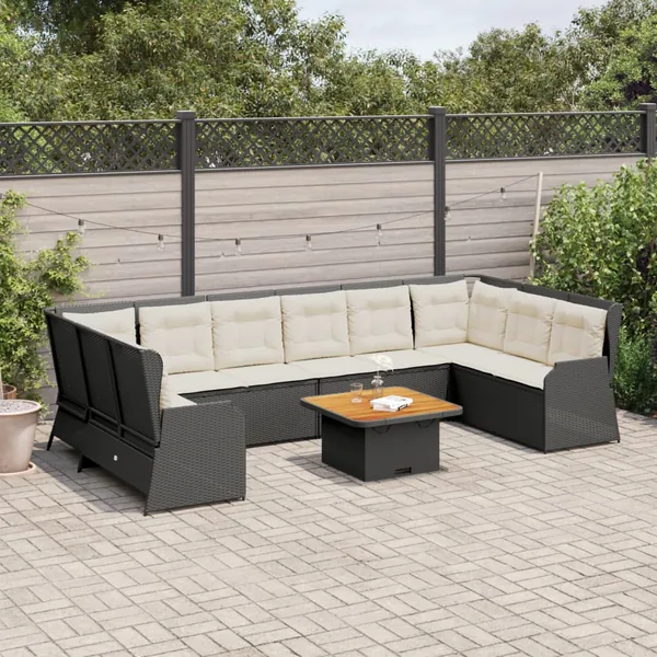 Salon de jardin 7 pcs avec coussins Noir Résine tressée 67 x 67 x 95 cm - 102,0 kg