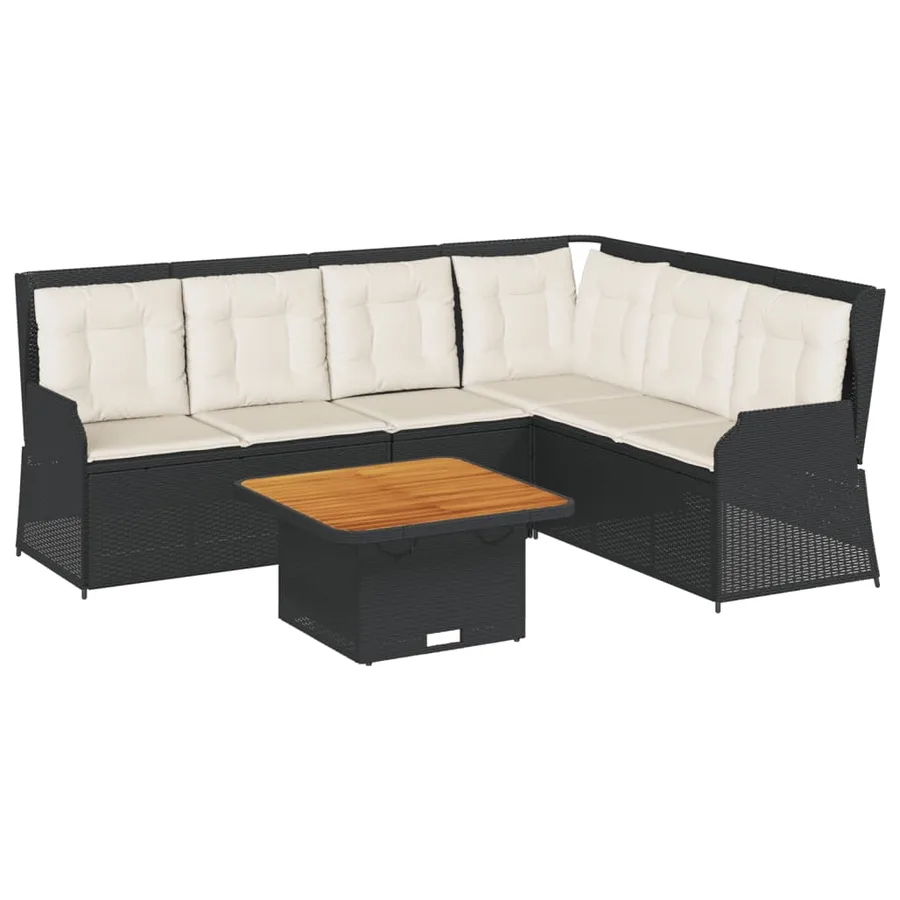 Salon de jardin 5 pcs avec coussins Noir Résine tressée - 2