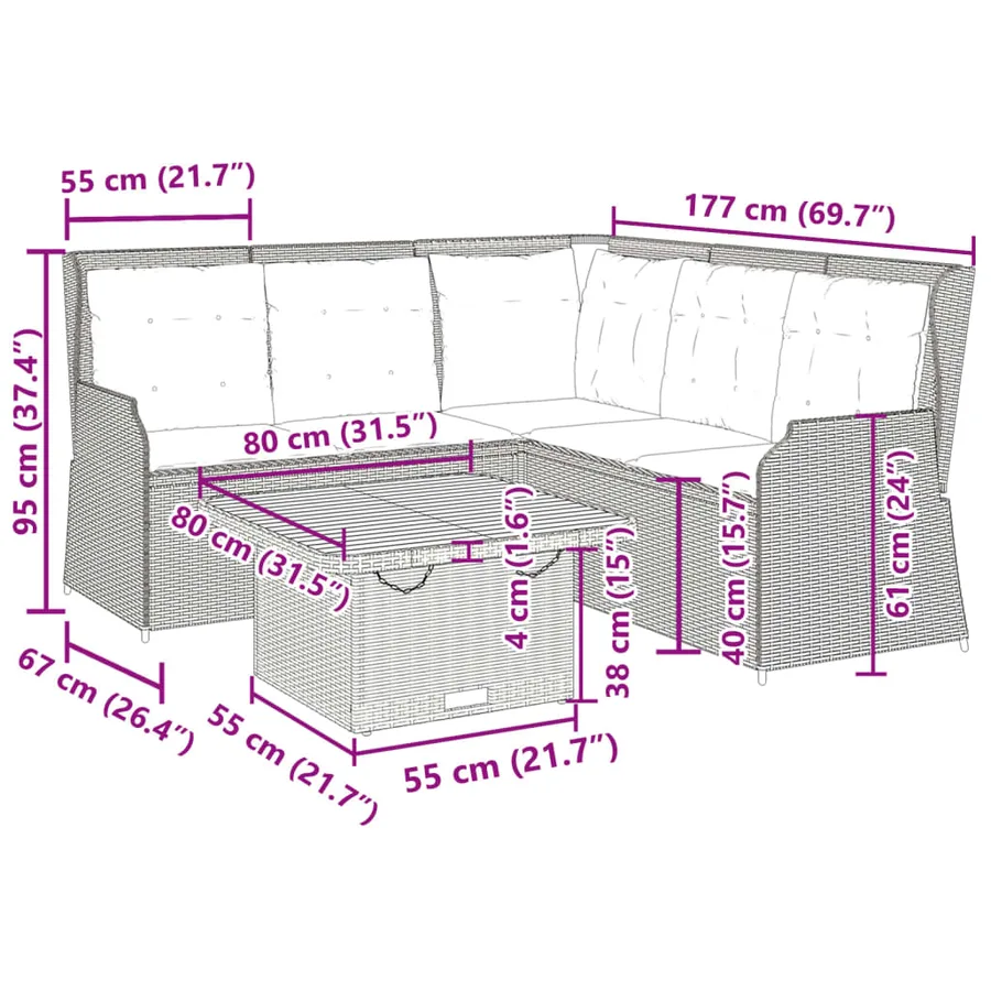 Salon de jardin 4 pcs avec coussins Gris Résine tressée - 11
